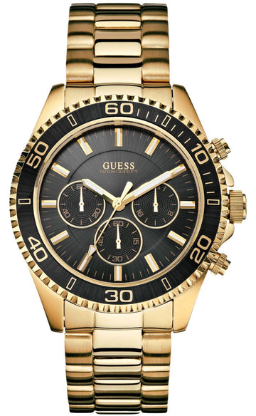 Guess Chaser Chronograph Black Dial Gold Steel Strap Watch for Men - W0170G2