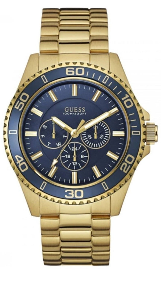 Guess Chaser Multifunction Blue Dial Gold Steel Strap Watch for Men - W0172G5