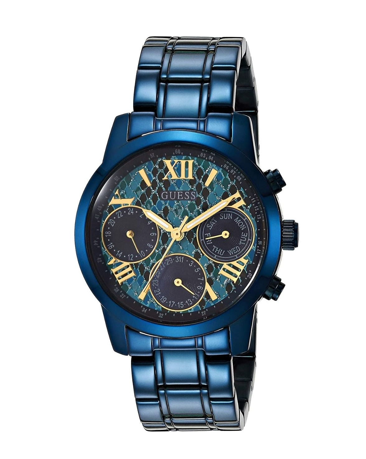 Guess Sunrise Multifunction Blue Dial Blue Steel Strap Watch for Women - W0448L10