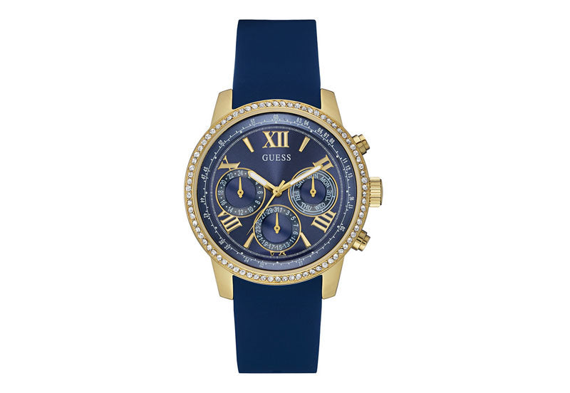 Guess Sunrise Blue Dial with Diamonds Blue Rubber Strap Watch For Women - W0616L2