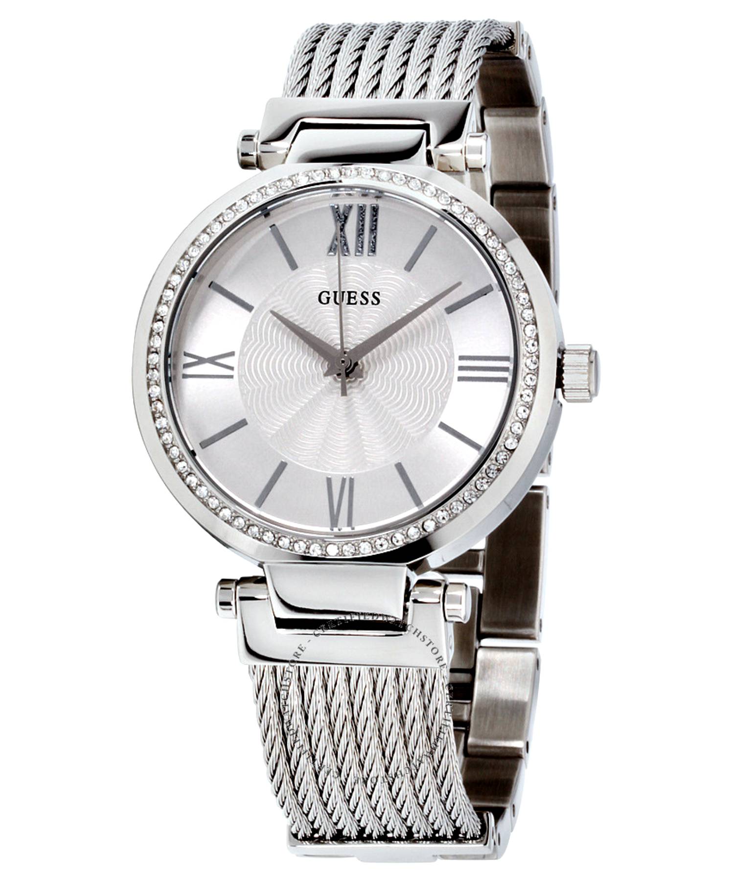 Guess Soho Silver DIal Stainless Steel Mesh Bracelet Watch For Women - W0638L1