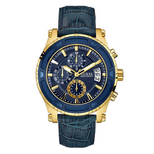 Guess Pinnacle Chronograph Quartz Blue Dial Blue Leather Strap Watch For Men - W0673G2