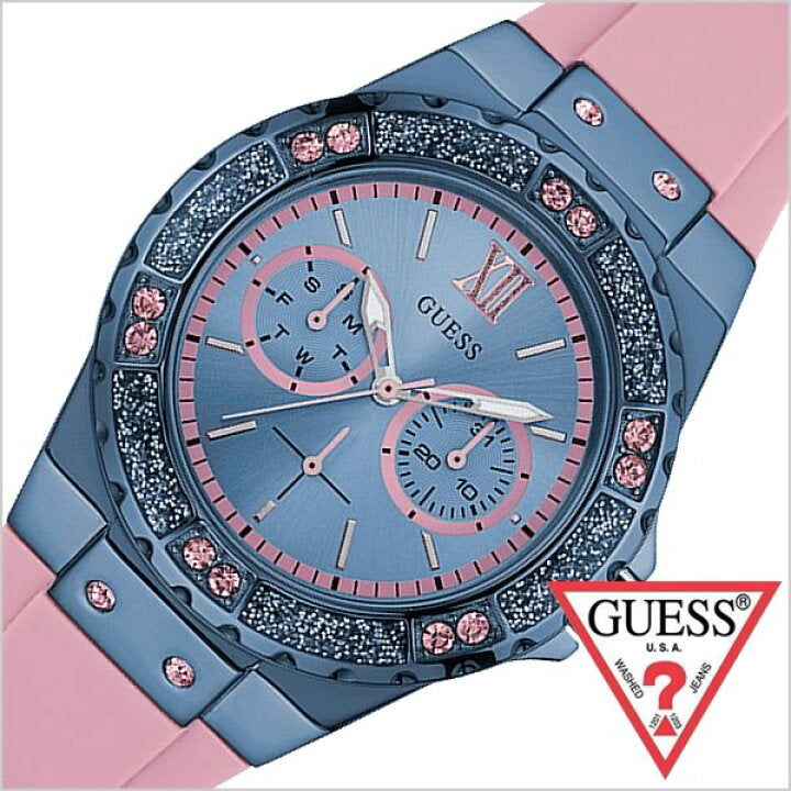 Guess Limelight Blue Dial Pink Rubber Strap Watch For Women - W0775L5