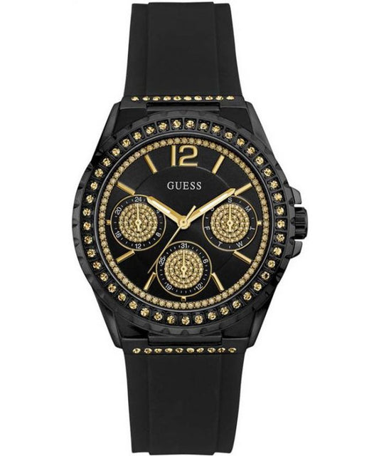 Guess Starlight Black Dial Black Rubber Strap Watch for Women - W0846L1