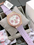 Guess Starlight Diamonds White Dial Purple Rubber Strap Watch for Women - W0846L6