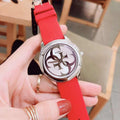 Guess G-Twist Silver Dial Red Rubber Strap Watch for Women - W0911L9