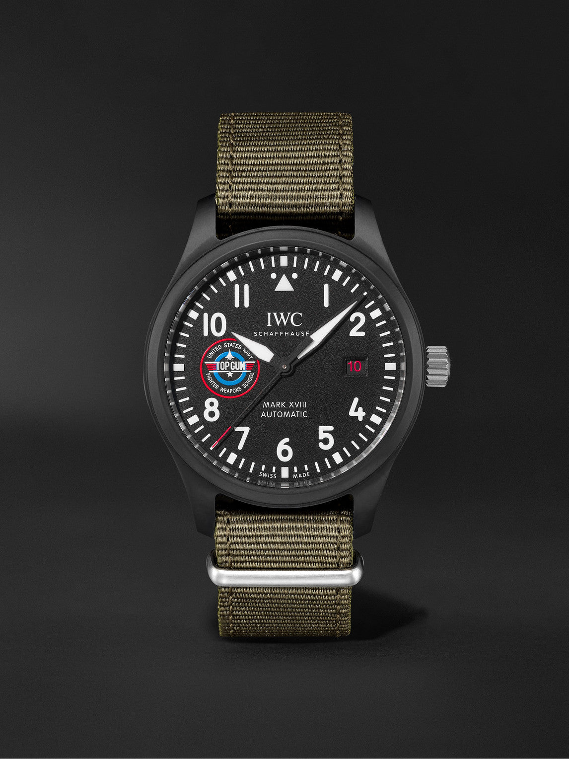 IWC Pilot’s Watch Mark XVIII Top Gun Edition “SFTI” Black Dial Green Nylon Strap Watch for Men - IW324712