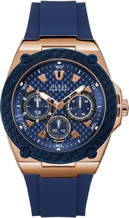 Guess Legacy Blue & Rose Gold Dial 45mm Blue Silicone Strap Watch For Men - W1049G2