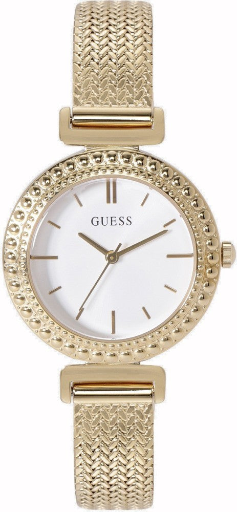 Guess Quartz White Dial Gold Steel Strap Watch For Women - W1152L2