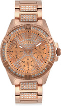 Guess Frontier Diamonds Rose Gold Dial Rose Gold Steel Strap Watch For Women - W1156L3