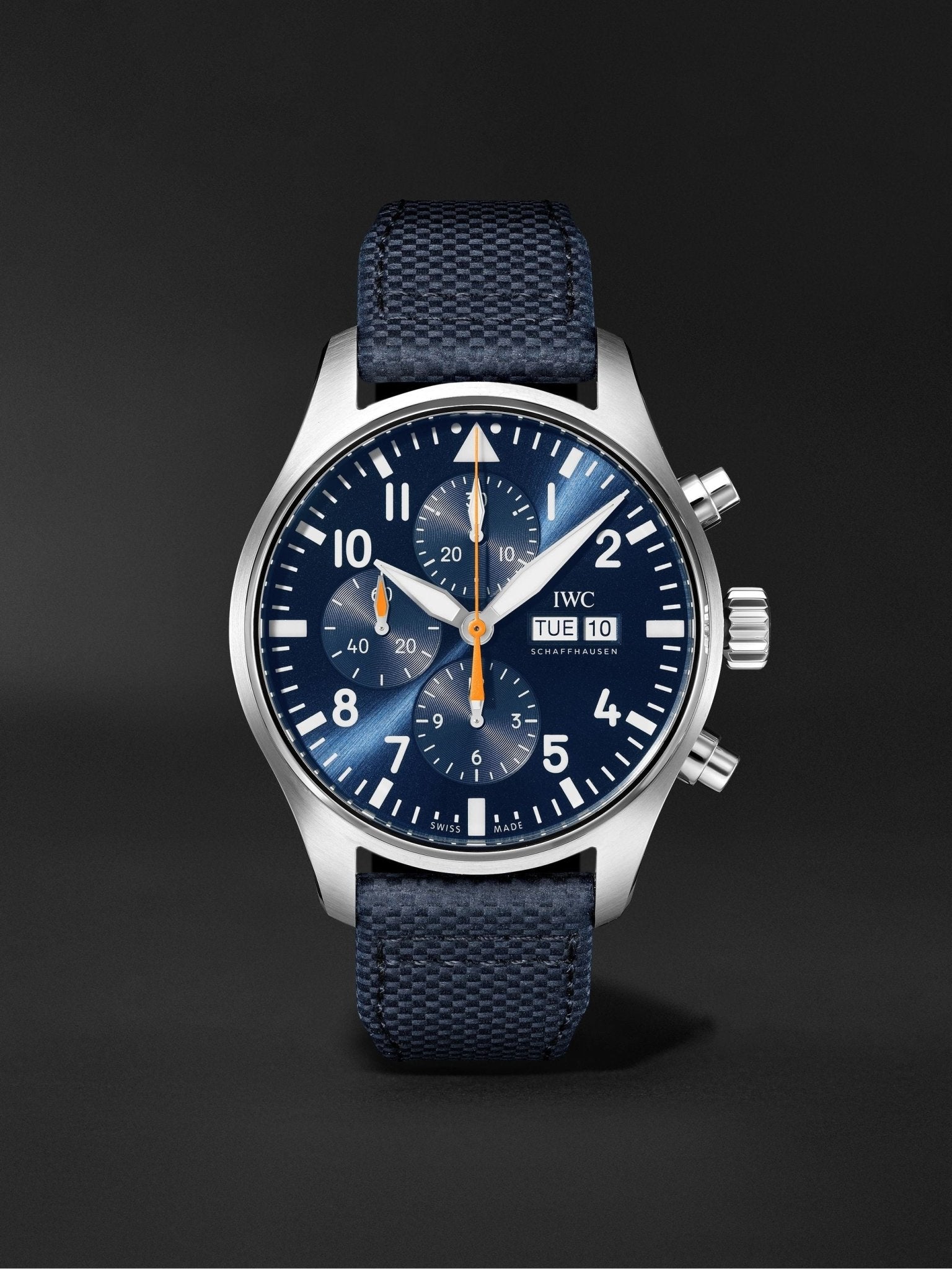 IWC Pilot's Automatic Chronograph 43mm Blue Dial Blue Calfskin Strap Watch for Men - IW377729