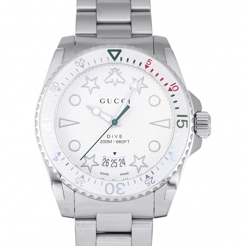 Gucci Dive Quartz White Dial Silver Steel Strap Watch For Men - YA136336