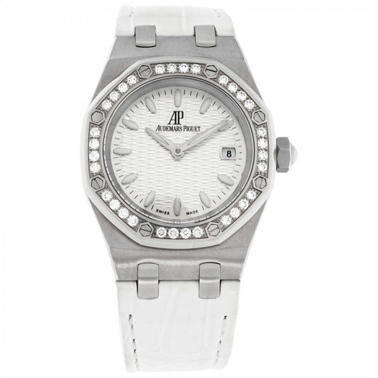 Audemars Piguet Royal Oak Diamonds White Dial White Rubber Strap Watch for Women - 67601ST.ZZ.D012CR.02