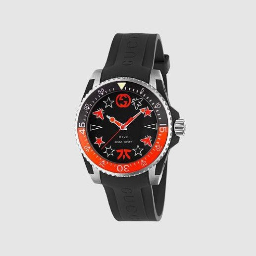 Gucci Dive Limited Edition Black Dial Black Rubber Strap Unisex Watch - YA136333