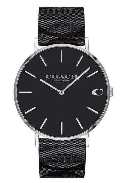 Coach Charles Black Dial Black Leather Strap Watch for Men - 14602157