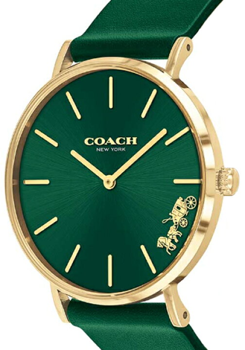 Coach Green Dial Green Leather Strap Watch for Women - 14503383