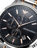 Emporio Armani Chronograph Black Dial Two Tone Steel Strap Watch For Men - AR11165