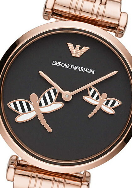 Emporio Armani Gianni T Bar Black Dial Rose Gold Steel Strap Watch For Women - AR11206