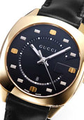 Gucci GG2570 Black Dial Black Leather Strap Watch For Women - YA142408