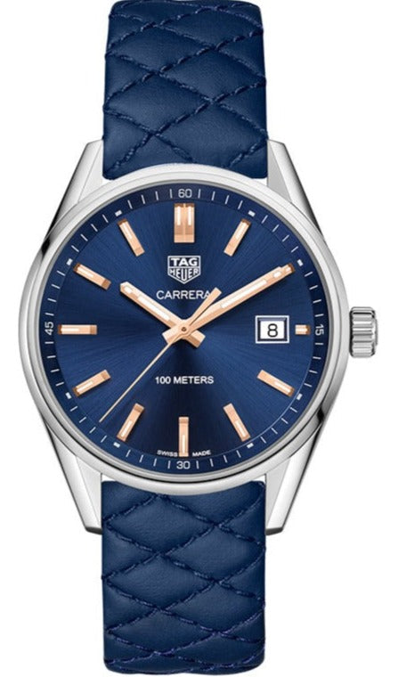 Tag Heuer Carrera Quartz Blue Dial Blue Calfskin Leather Strap Watch for Women - WAR1112.FC6391