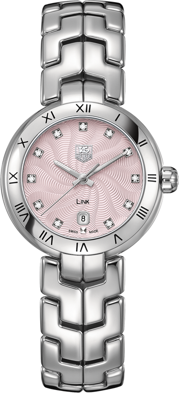 Tag Heuer Link Diamonds Pink Dial Silver Steel Strap Watch for Women - WAT1415.BA0954