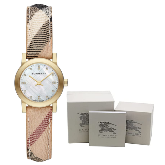 Burberry The City Diamonds Mother of Pearl Dial Brown Leather Strap Watch for Women - BU9226