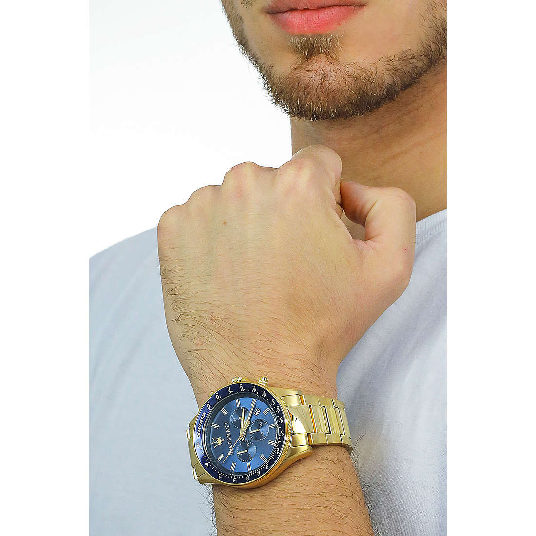 Maserati SFIDA Analog Blue Dial Gold Stainless Steel Watch For Men - R8873640008