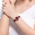 Swarovski Crystal Flower Red Dial Red Leather Strap Watch for Women - 5552780