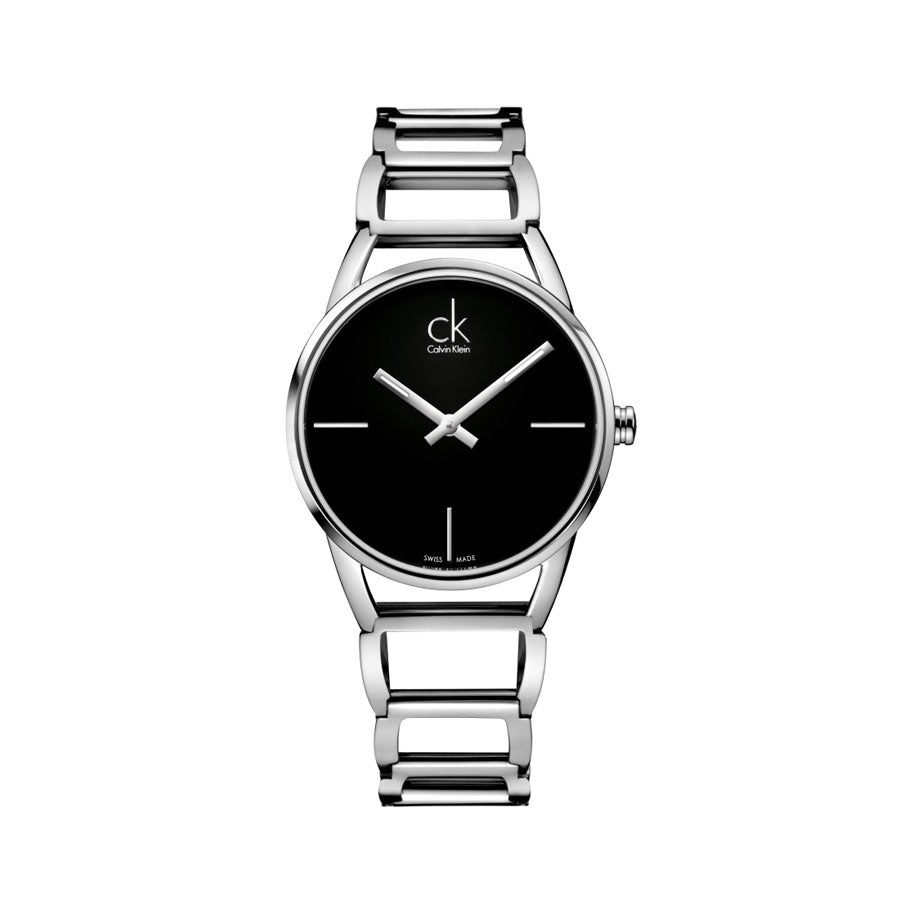 Calvin Klein Stately Black Dial Silver Steel Strap Watch for Women - K3G23121