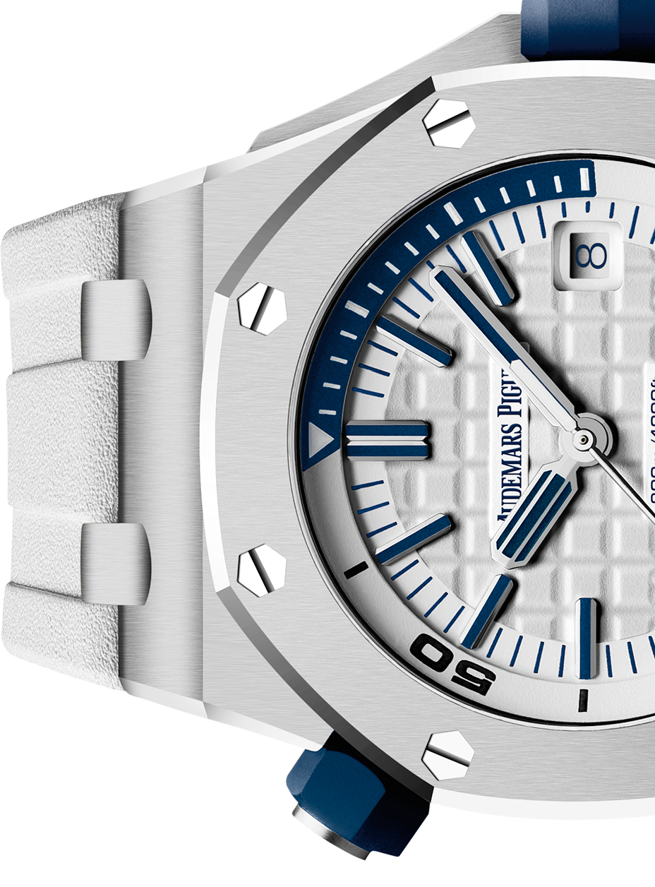 Audemars Piguet Royal Oak Offshore Diver White Dial White Rubber Strap Watch for Men - 15710ST.OO.A010CA.01