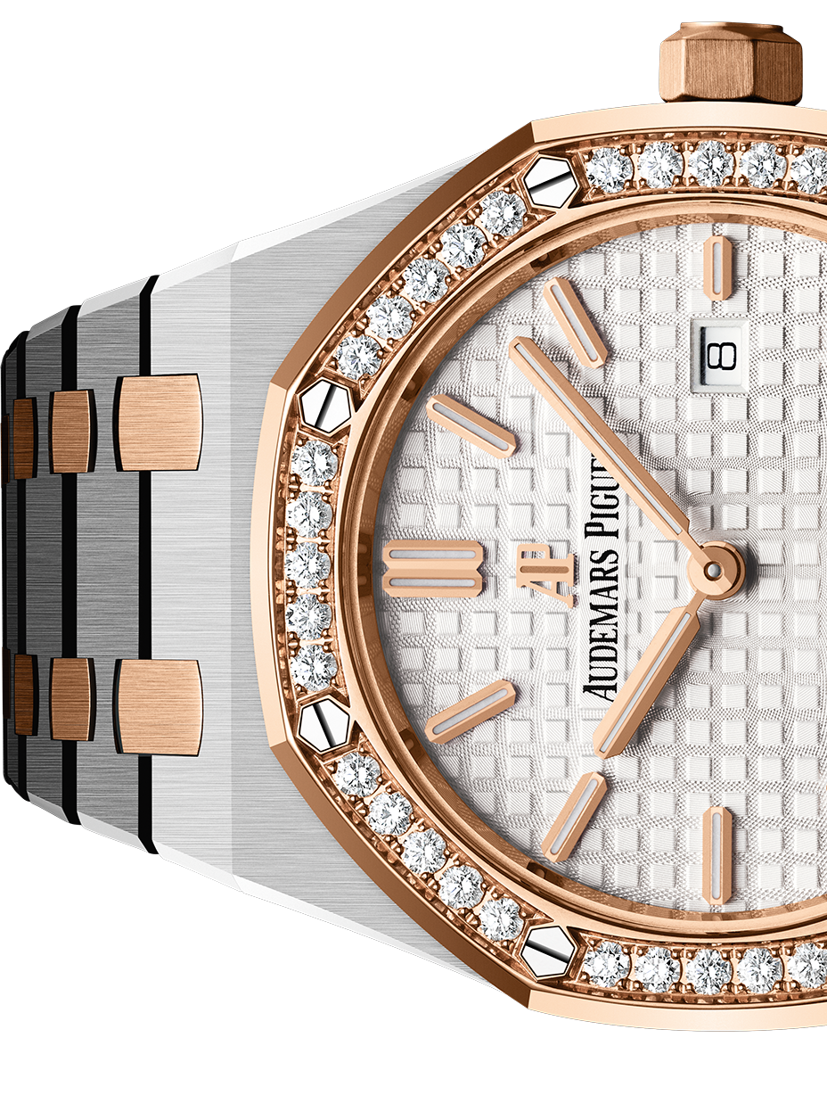 Audemars Piguet Royal Oak Quartz Diamonds White Dial Two Tone Steel Strap Watch for Women - 67651SR.ZZ.1261SR.01