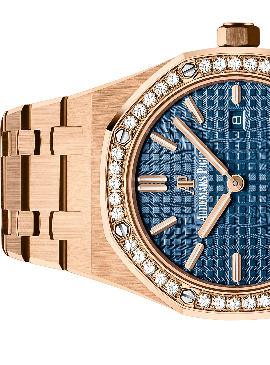 Audemars Piguet Royal Oak Quartz Diamonds Blue Dial Rose Gold Steel Strap Watch for Women - 67651OR.ZZ.1261OR.02