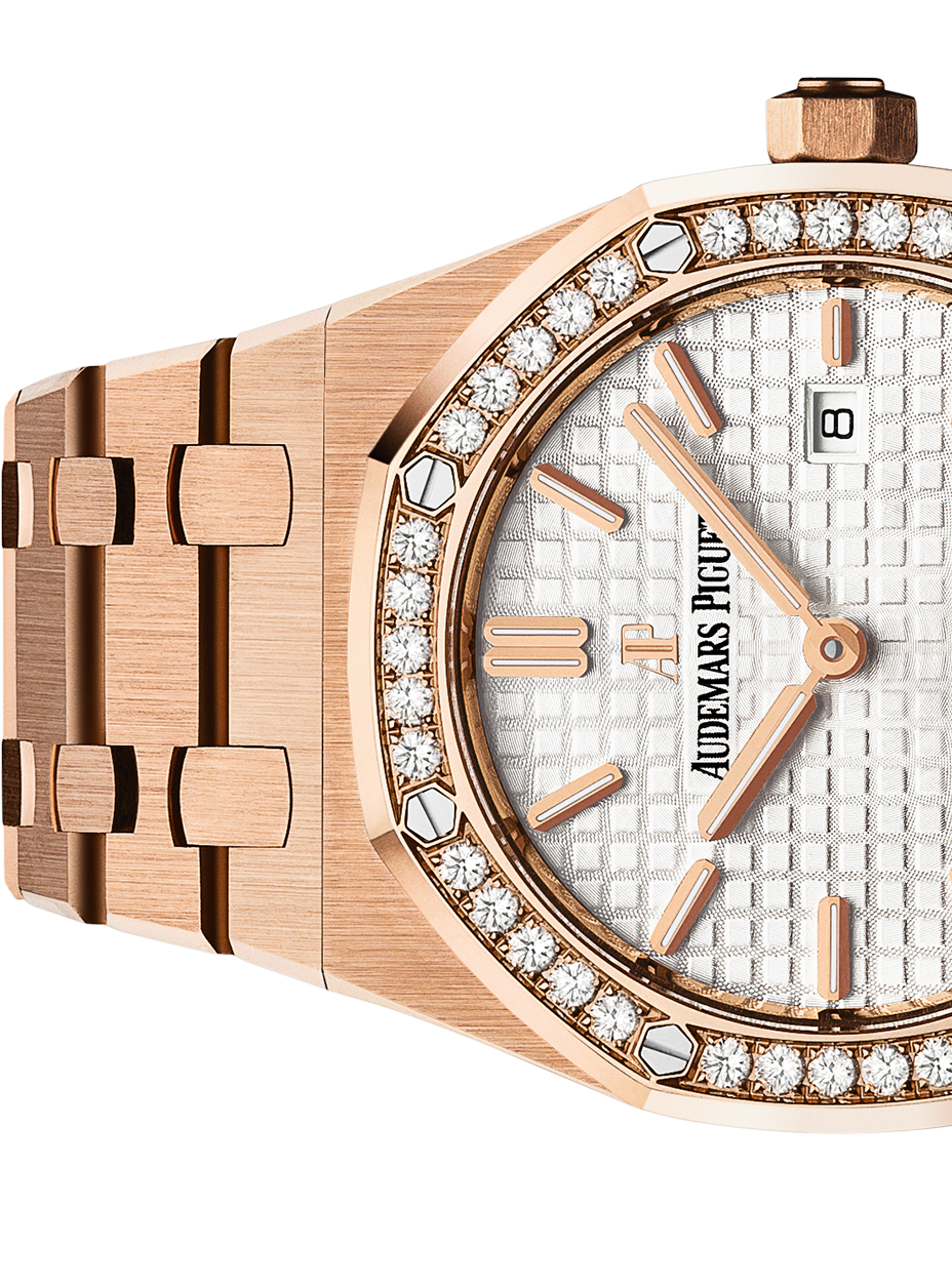 Audemars Piguet Royal Oak Quartz White Dial Rose Gold Steel Strap Watch for Women - 67651OR.ZZ.1261OR.01