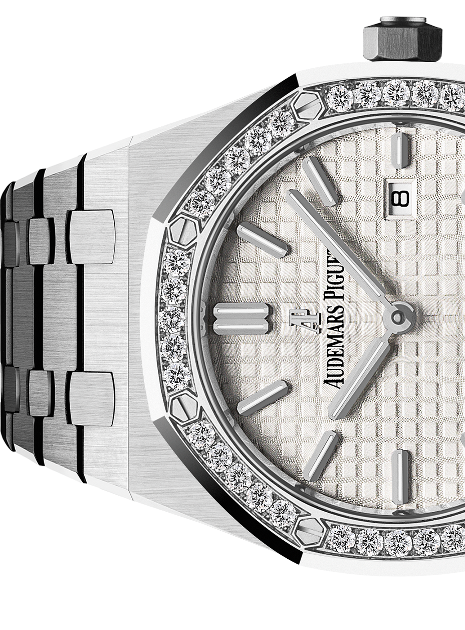 Audemars Piguet Royal Oak Quartz Diamonds White Dial Silver Steel Strap Watch for Women - 67651ST.ZZ.1261ST.01