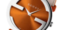 Gucci Interlocking G Quartz Orange Dial Orange Leather Strap Watch For Women - YA133316