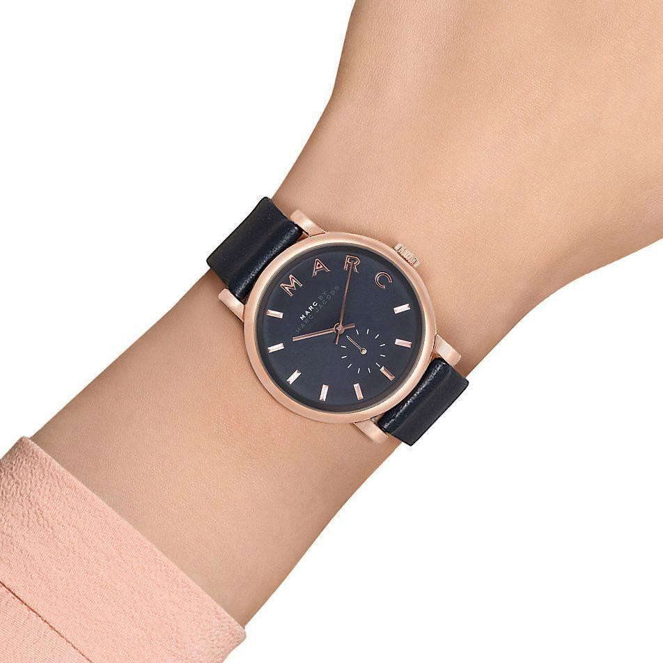 Marc Jacobs Baker Navy Blue Dial Navy Blue Leather Strap Watch for Women - MBM1329