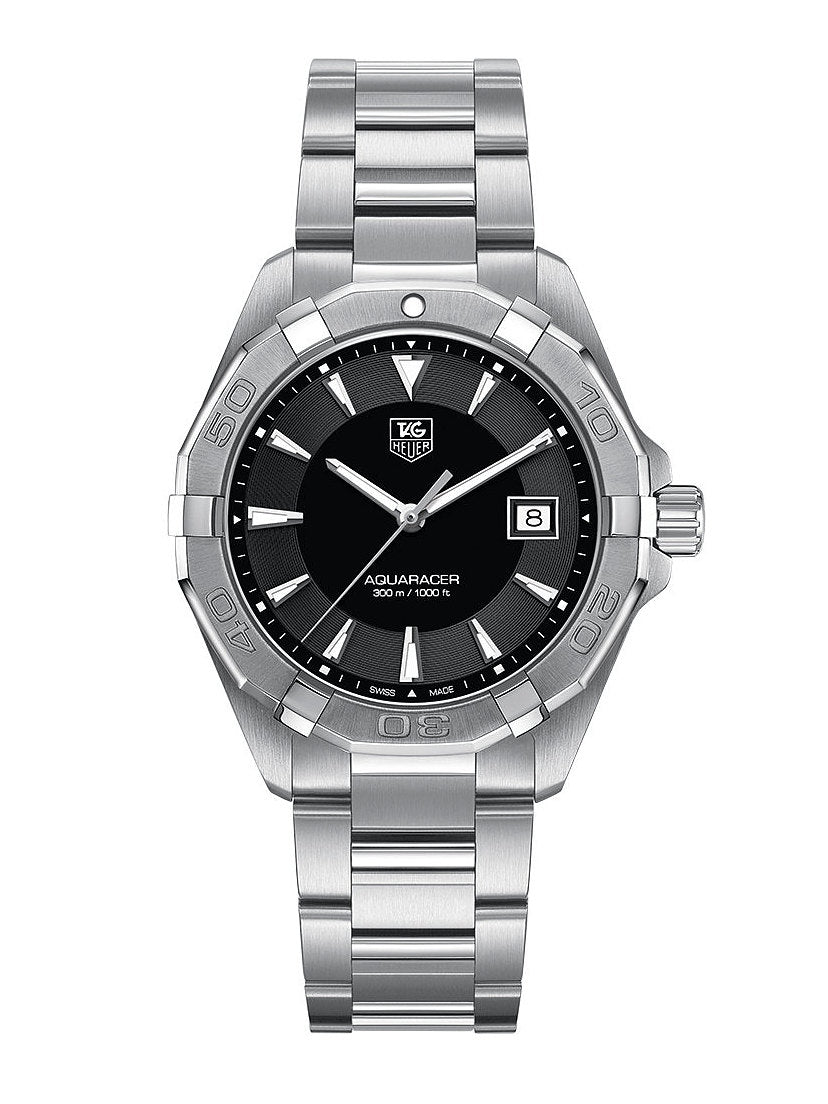 Tag Heuer Aquaracer Quartz Black Dial Silver Steel Strap Watch for Men - WAY1110.BA0928