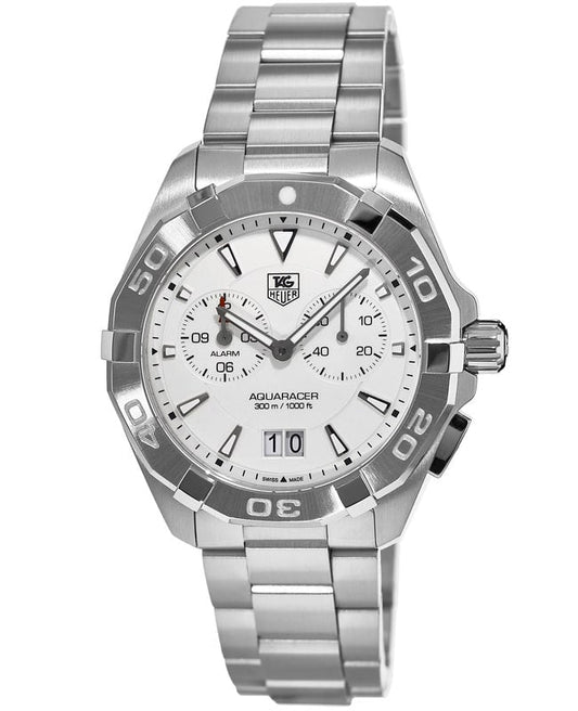 Tag Heuer Aquaracer Quartz Chronograph White Dial Silver Steel Strap Watch for Men - WAY111Y.BA0928