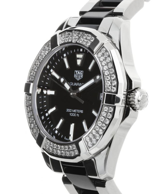 Tag Heuer Aquaracer Quartz 35mm Diamond Black Dial Two Tone Steel Strap Watch for Men - WAY131E.BA0913