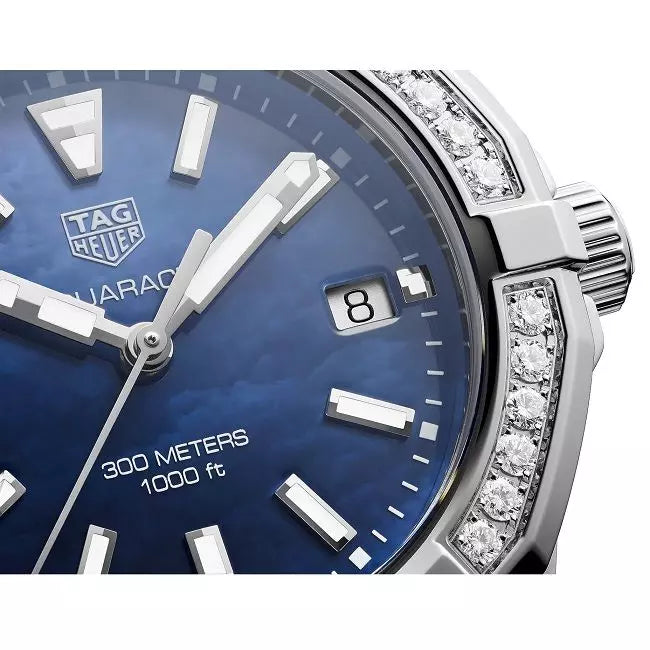 Tag Heuer Aquaracer Quartz 35mm Diamond Blue Dial Silver Steel Strap Watch for Women - WAY131N.BA0748