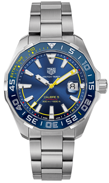 Tag Heuer Aquaracer Caliber 5 Match Timer Shinji Kagawa Edition Blue Dial Silver Steel Strap Watch for Men - WAY201H.BA0927