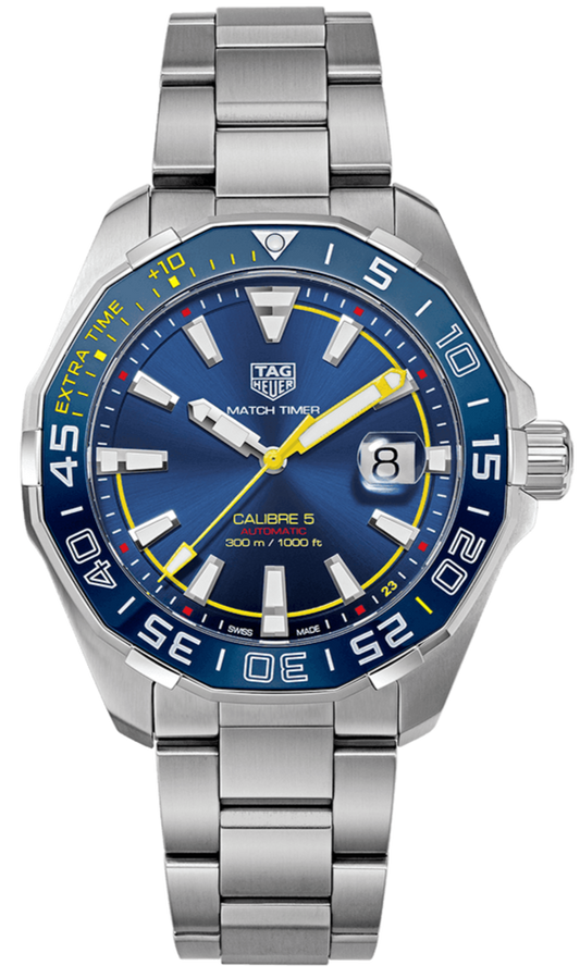 Tag Heuer Aquaracer Caliber 5 Match Timer Shinji Kagawa Edition Blue Dial Silver Steel Strap Watch for Men - WAY201H.BA0927