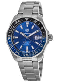 Tag Heuer Aquaracer GMT Blue Dial Calibre 6 Automatic Blue Dial Silver Steel Strap Watch for Men - WAY201T.BA0927