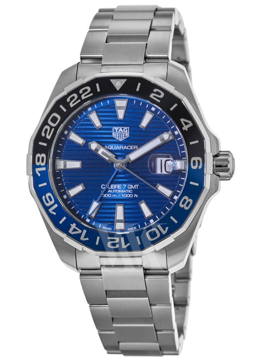 Tag Heuer Aquaracer GMT Blue Dial Calibre 6 Automatic Blue Dial Silver Steel Strap Watch for Men - WAY201T.BA0927