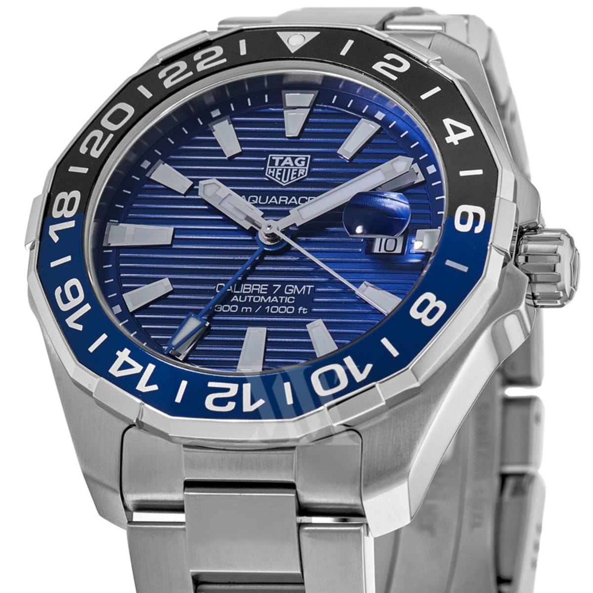 Tag Heuer Aquaracer GMT Blue Dial Calibre 6 Automatic Blue Dial Silver Steel Strap Watch for Men - WAY201T.BA0927