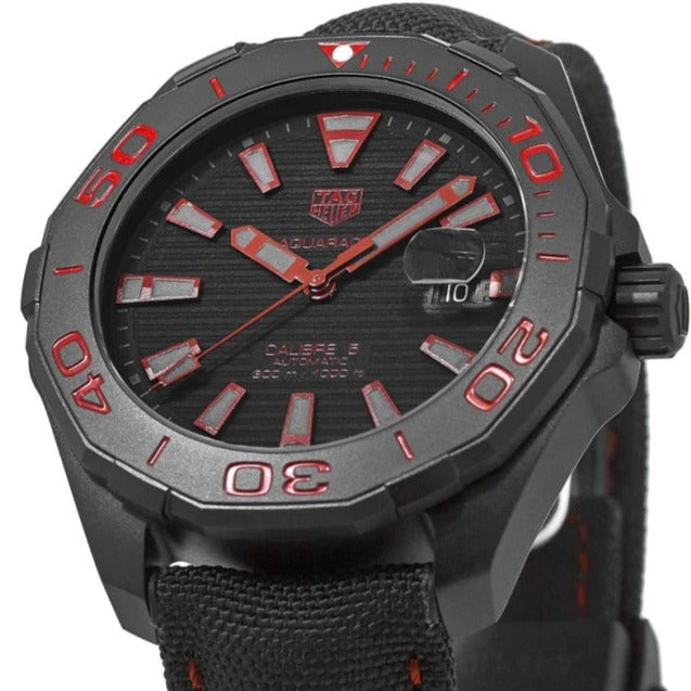 Tag Heuer Aquaracer Caliber 5 Black Dial Black Nylon Strap Watch for Men - WAY208A.FC6381