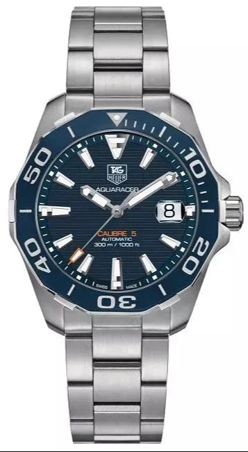 Tag Heuer Aquaracer Calibre 5 Blue Dial Silver Steel Strap Watch for Men - WAY211C.BA0928