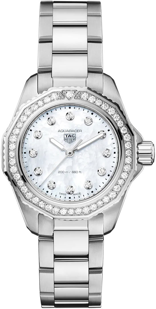 Tag Heuer Aquaracer Professional 200 Quartz Diamond Mother of Pearl Dial Silver Steel Strap Watch for Women - WBP1417.BA0622