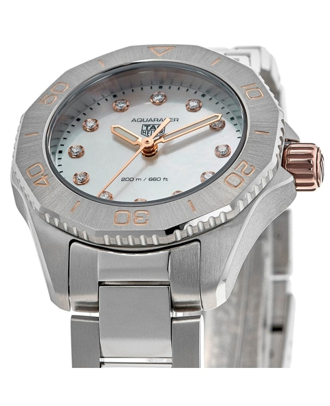 Tag Heuer Aquaracer Professional 200 Quartz Diamonds White Dial Silver Steel Strap Watch for Women - WBP1450.BA0622