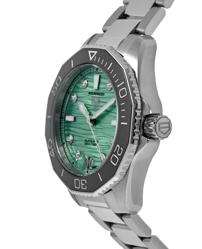 Tag Heuer Aquaracer Professional 300 Automatic Diamonds Green Dial Silver Steel Strap Watch for Women - WBP231K.BA0618